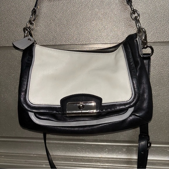 COACH F23084 Kristin Spectator Black and White Leather Crossbody - Picture 1 of 6